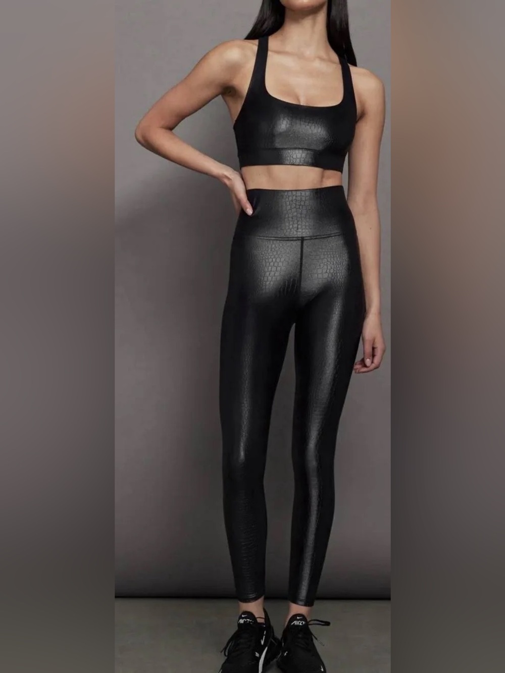 Carbon 38 Croc Shine High-Waist Black Faux-Leather Leggings size XS